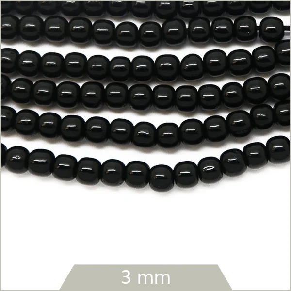 Env. 120 perles de verre rondes noires, 3 mm