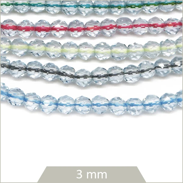 Env. 120 perles de verre rondes à facettes transparentes, 3 mm