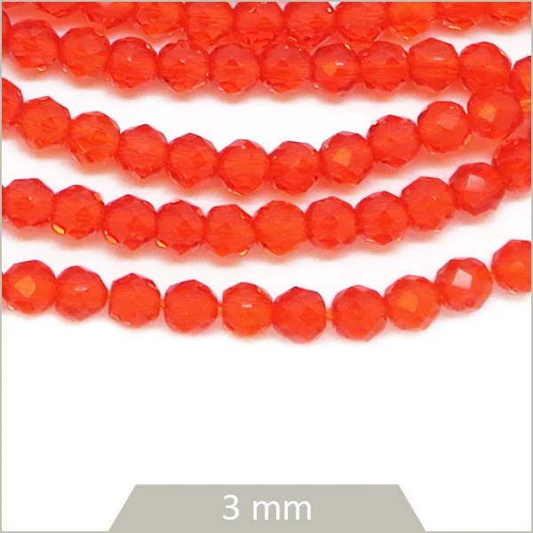Env. 120 perles de verre rondes à facettes orange, 3 mm
