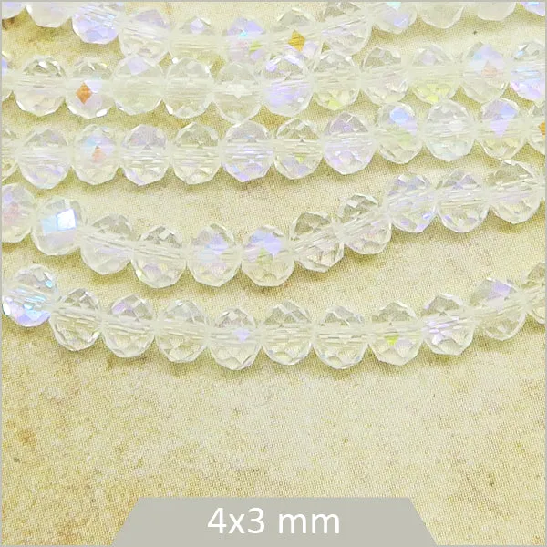 Env. 110 perles de verre à facettes donut transparent 4x3 mm