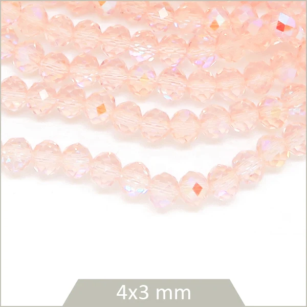 Env. 110 perles de verre à facettes donut rose transparent 4x3 mm