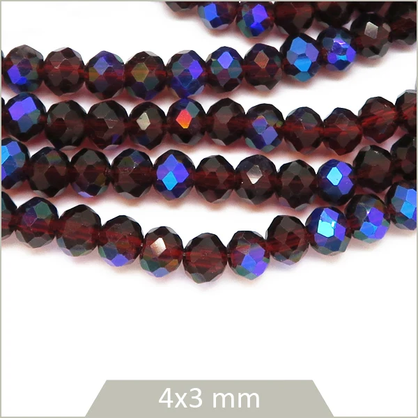 Env. 110 perles de verre à facettes donut rouge grenat transparent 4x3 mm
