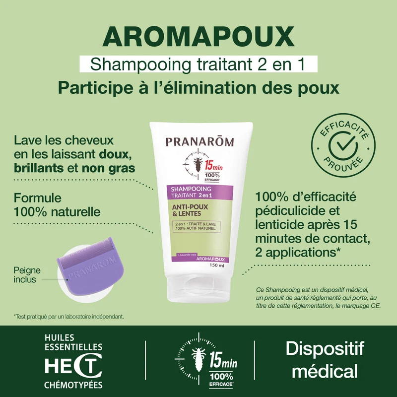 Shampooing traitant 2 en 1 anti-poux et lentes - Dispositif médical