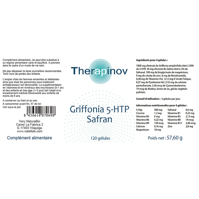 Griffonia Safran 5-HTP – Contribue à l’Équilibre Émotionnel et à la Relaxation