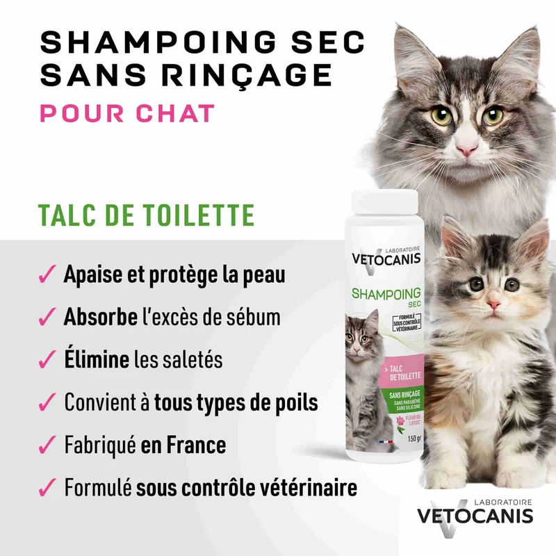 Shampoing Sec Sans rinçage pour Chat 150ml