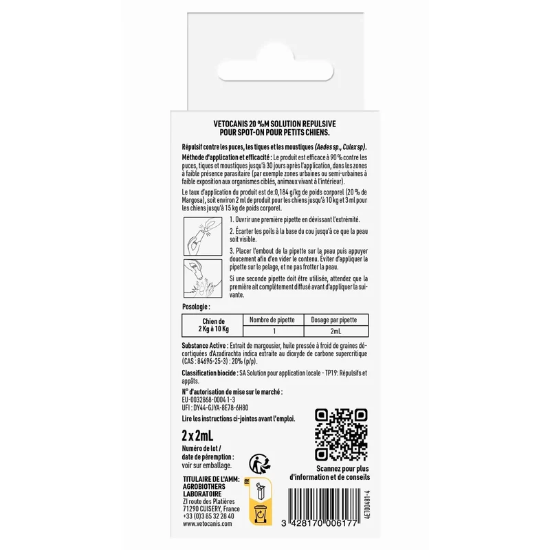 VETOCANIS 20%M Solution répulsive pour spot-on pour chiens