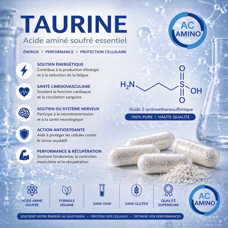 Taurine 500 mg – Votre Allié Naturel pour le Cœur, le Cerveau et la Vitalité