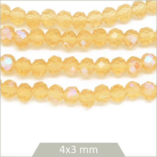 Env. 110 perles de verre à facettes donut champagne transparent 4x3 mm