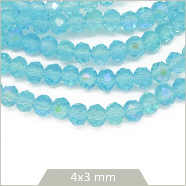 Env. 110 perles de verre à facettes donut bleu ciel transparent 4x3 mm