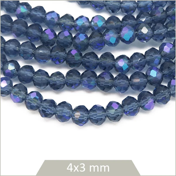 Env. 110 perles de verre à facettes donut bleu marine transparent 4x3 mm