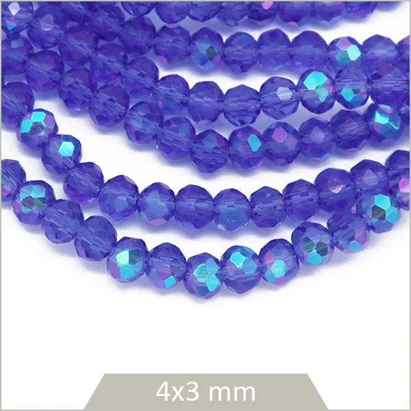 Env. 110 perles de verre à facettes donut bleu indigo transparent 4x3 mm