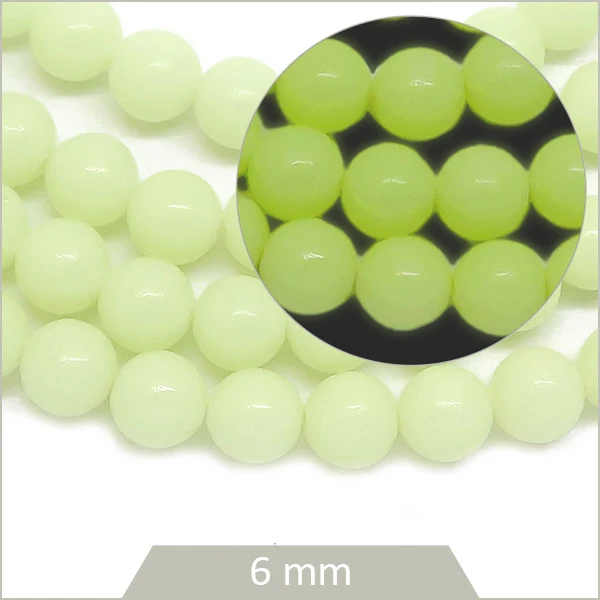 Env. 60 perles de verre phosphorescentes, 6 mm
