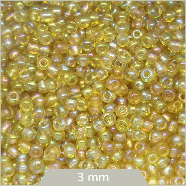 40 g de perles rocailles doré pâle transparent lustré, 3 mm