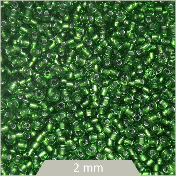 40 g de perles rocailles vert coeur argenté 2 mm