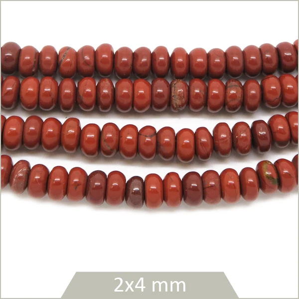 Env. 160 perles soucoupes en Jaspe rouge, 4x2 mm