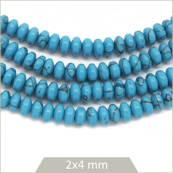 Env. 160 perles soucoupes en Turquoise synthétique, 4x2 mm