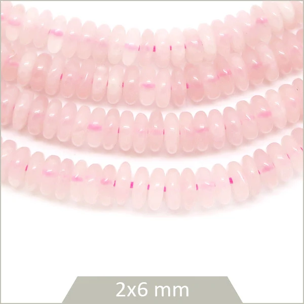 Env. 160 perles soucoupes Quartz rose, 6x2 mm