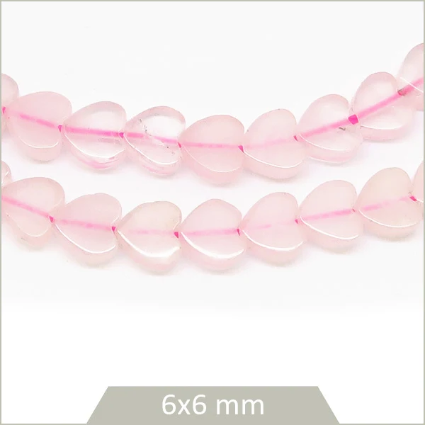 Env. 65 perles coeur en Quartz rose, 6x6 mm