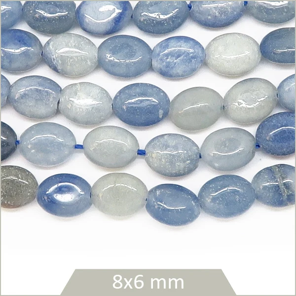 Env. 45 perles ovales en Aventurine bleue, 8x6 mm