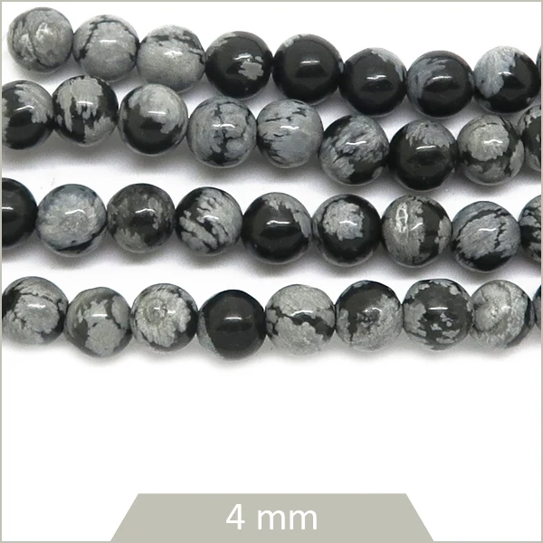 Env. 80 perles rondes en Obsidienne flocon de neige, 4 mm