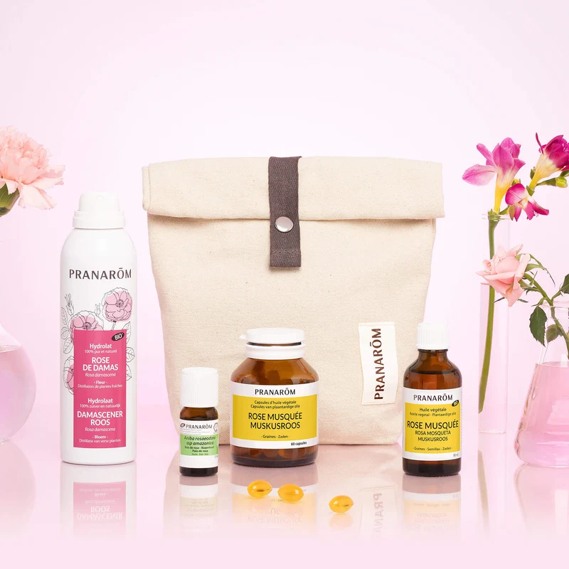 Coffret Belle peau à la rose - Hydrolat de Rose et trousse offerts