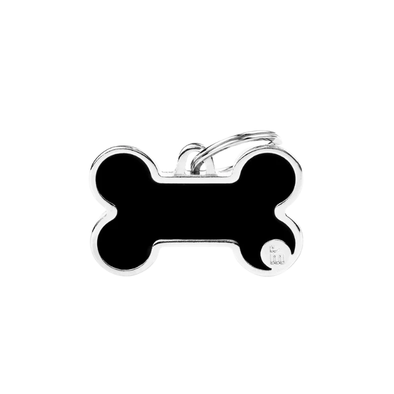 Médaille personnalisée - Os noir avec contour argenté - Grand (38x24mm)