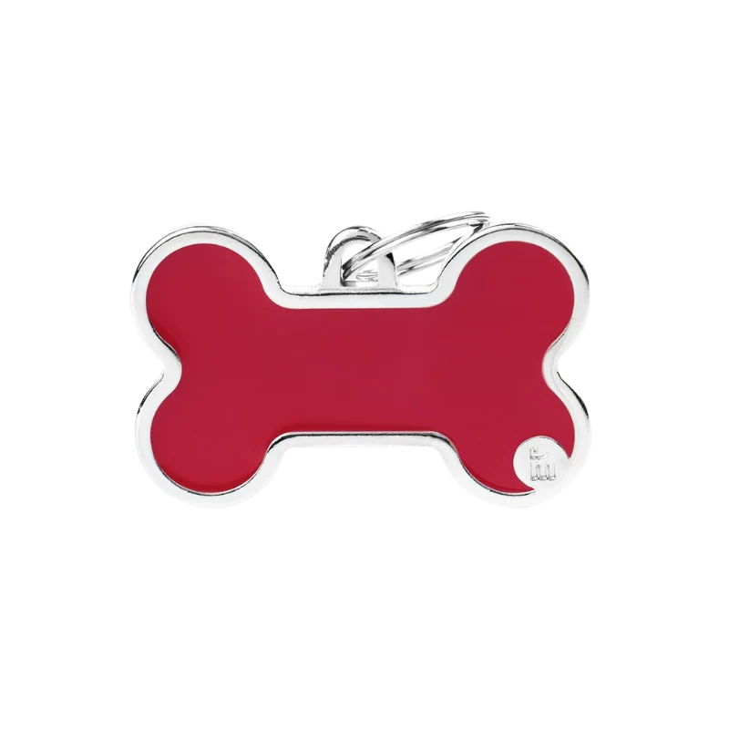 Médaille personnalisée - Os rouge avec contour argenté - Grand (38x24mm)