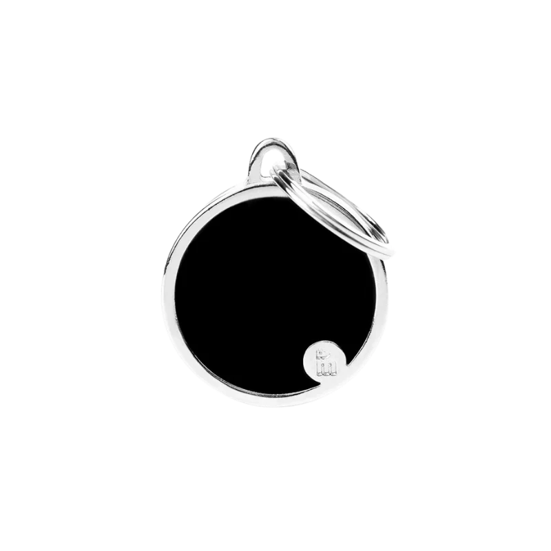 Médaille personnalisée - Cercle noir avec contour argenté - 26x31mm