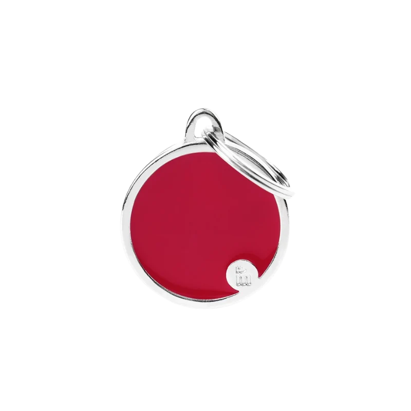 Médaille personnalisée - Cercle rouge avec contour argenté - 26x31mm
