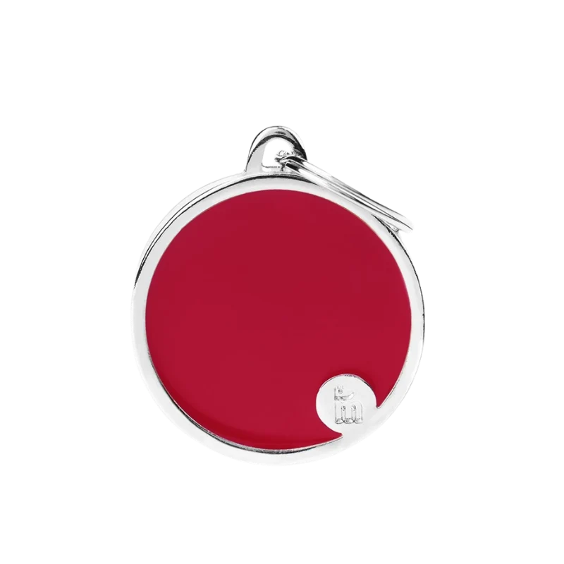 Médaille personnalisée - Cercle rouge avec contour argenté - Grand (32x37mm)