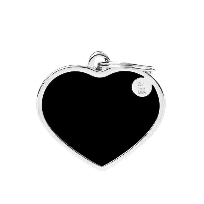 Médaille personnalisée - Coeur noir avec contour argenté - Grand (37x36mm)