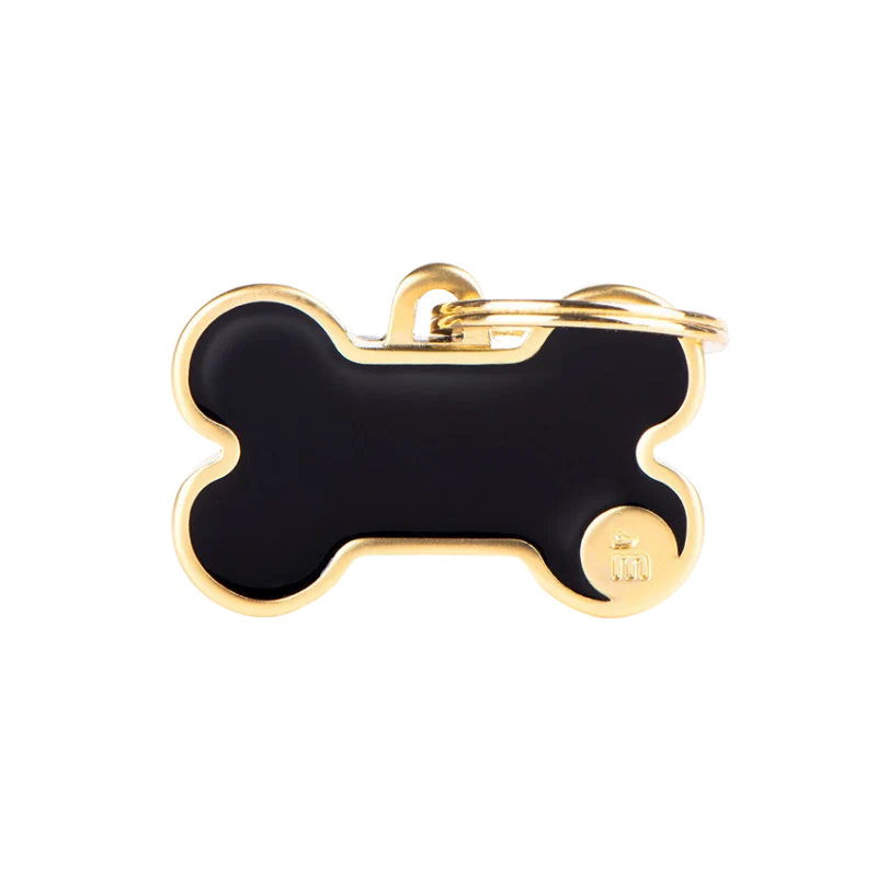 Médaille personnalisée - Os noir satiné avec contour doré - 38x24mm