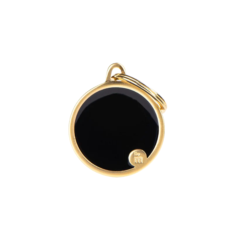 Médaille personnalisée - Cercle noir satiné avec contour doré - 26x31mm