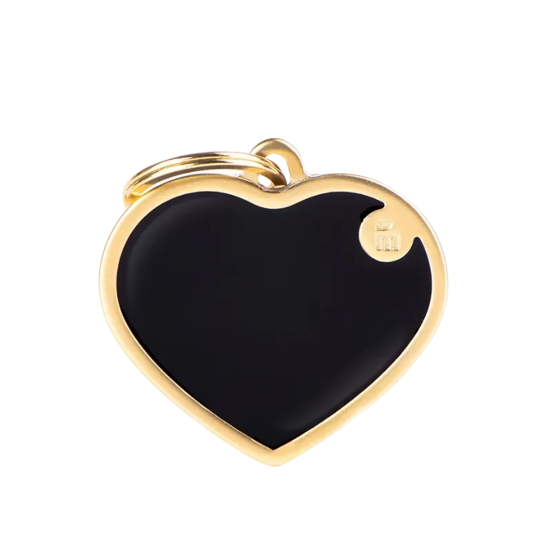 Médaille personnalisée - Coeur noir satiné avec contour doré - 37x36mm