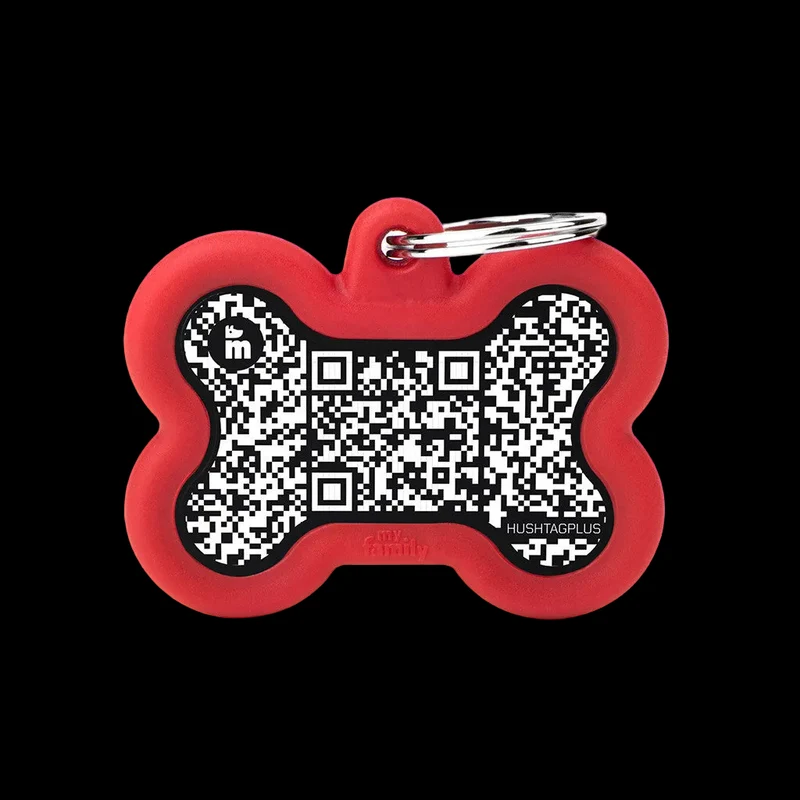 Médaille personnalisée - Os rouge avec QR code - 41x33mm