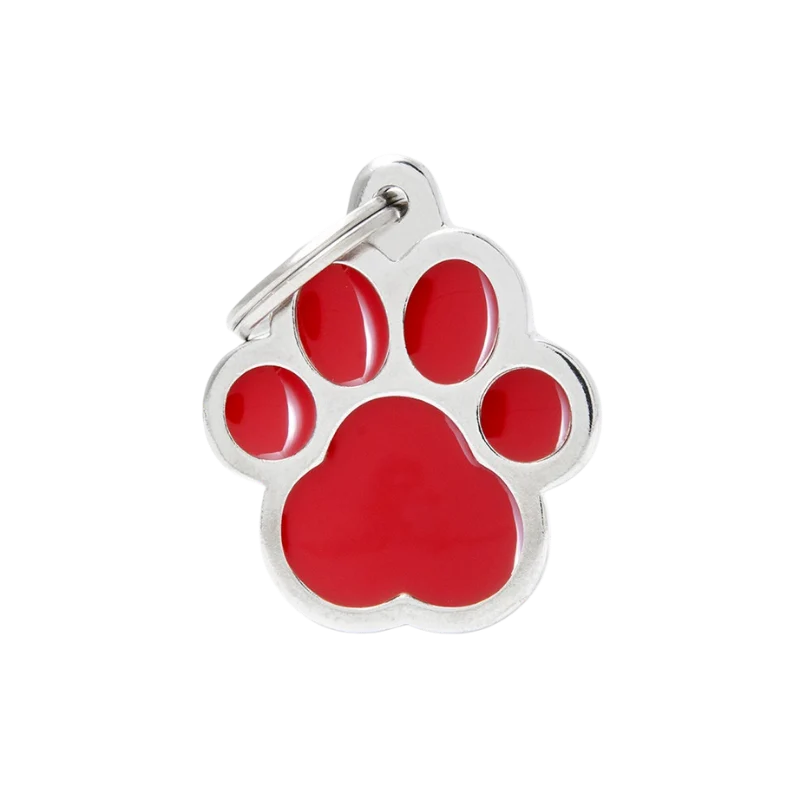 Médaille personnalisée - Patte rouge avec contour argenté - 30x35mm
