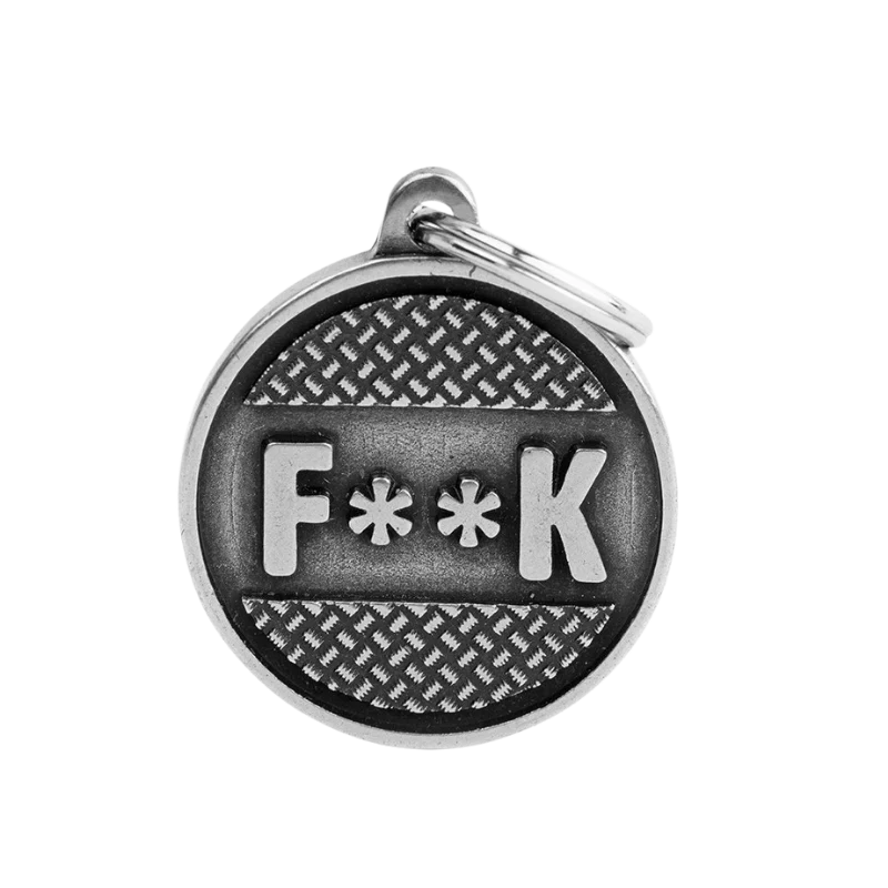 Médaille personnalisée - Cercle F**K en argent ancien - Grand (32x37mm)