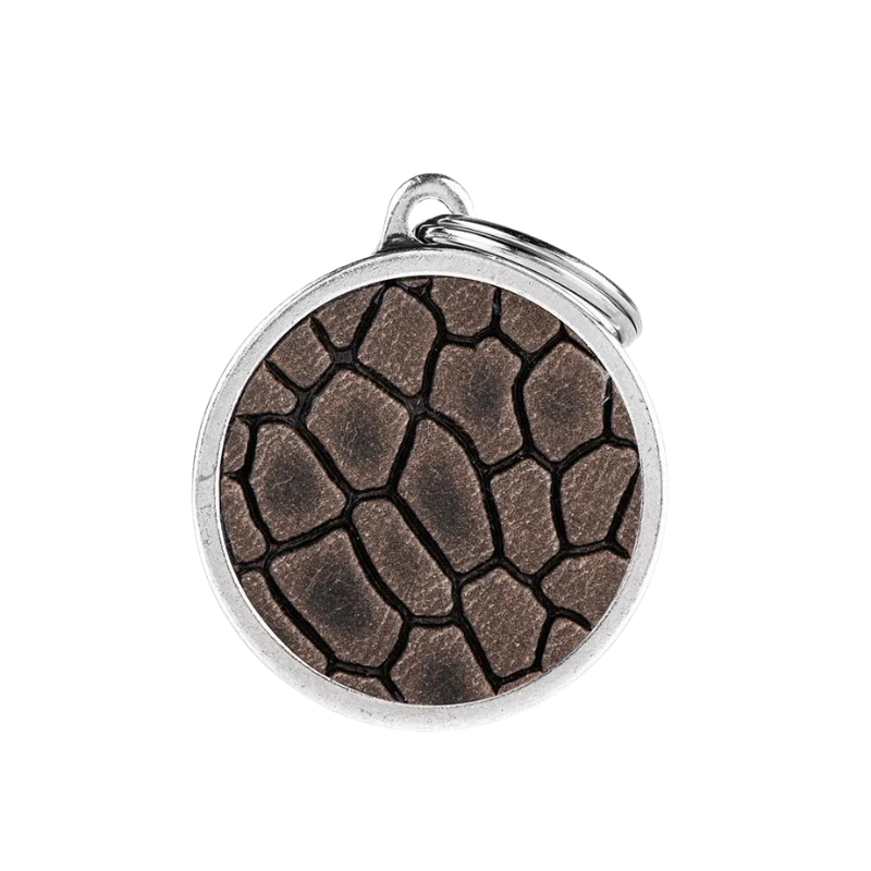 Médaille personnalisée - Cercle en cuir véritable gris - Grand (32x37mm)