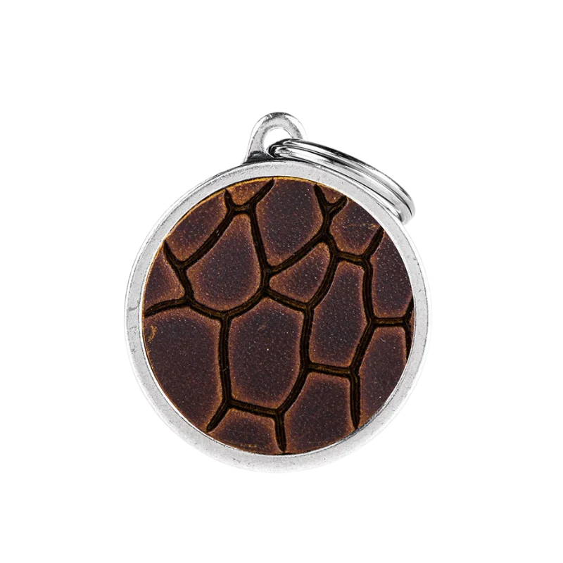 Médaille personnalisée - Cercle en cuir véritable marron - Grand (32x37mm)