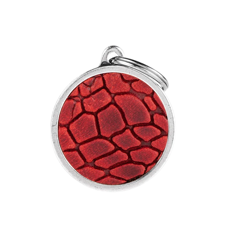 Médaille personnalisée - Cercle en cuir véritable rouge - Grand (32x37mm)
