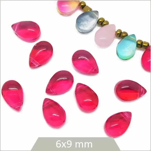 20 perles goutte en verre 6x9mm, rose indien