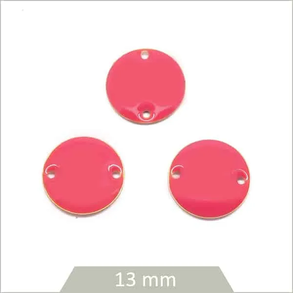 6 connecteurs effet émaillé ronds 13 mm, rose