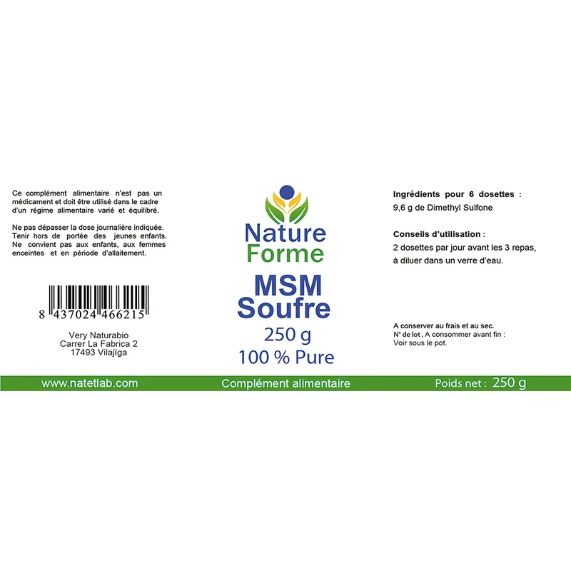 MSM (Méthyl Sulfonyl Méthane) Pur à 99,9% - Soutien Articulations & Cartilages