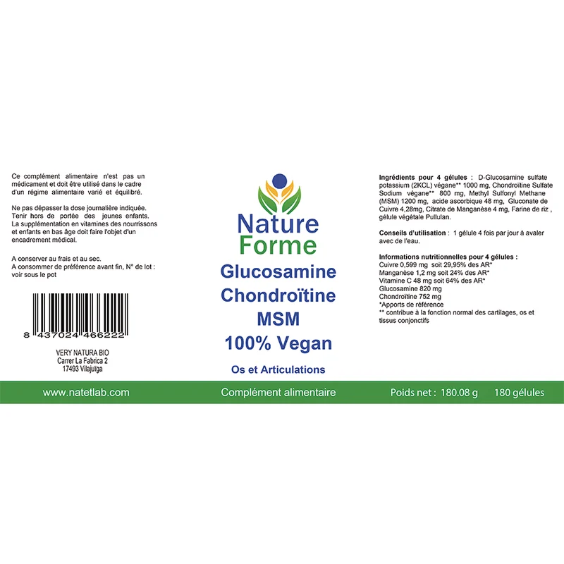 Glucosamine-Chondroïtine-MSM Vegan : Articulations & Cartilages