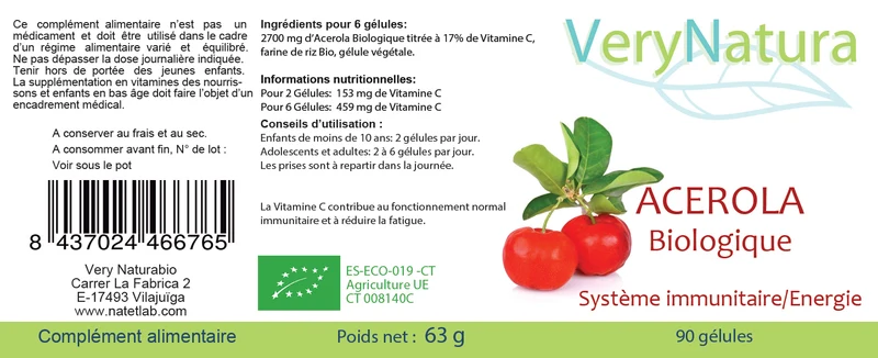 Acérola Bio 17 % Vit C : Immunité & Energie