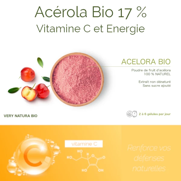 Acérola Bio 17 % Vit C : Immunité & Energie