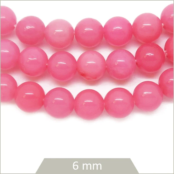 Env. 30 perles rondes en Jade de Malaisie teinté rose, 6 mm