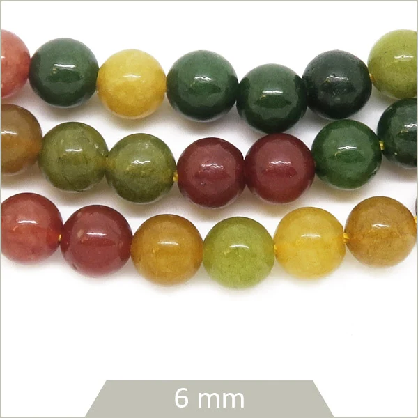 Env. 30 perles rondes en Jade de Malaisie teinté mix automne, 6 mm