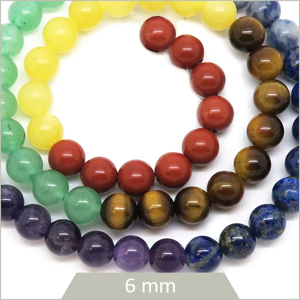 Env. 60 perles rondes mix de pierres naturelles 7 chakras, 6 mm