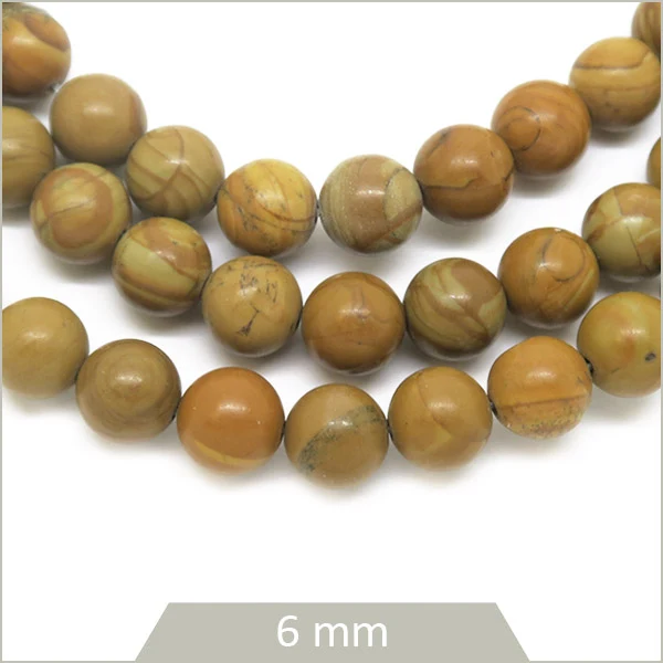 Env. 60 perles rondes en Jaspe aspect bois 6 mm